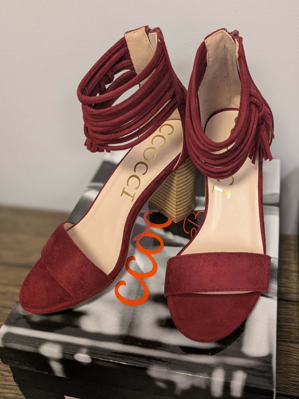 CCOCCI Burgundy Tassel Block Heel Sandals NEW IN BOX Pick Your Size 6-10